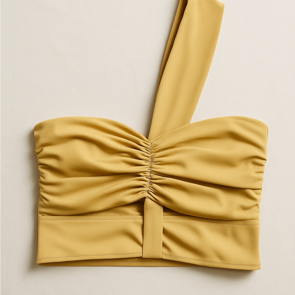 One-Shoulder Ruched Top in Mustard